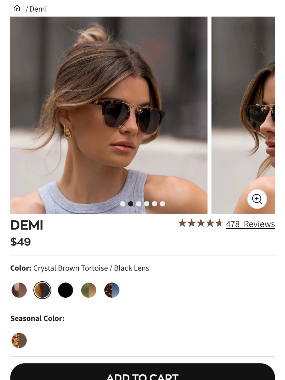 Demi Crystal Brown Tortoise Sunglasses with Black Lens